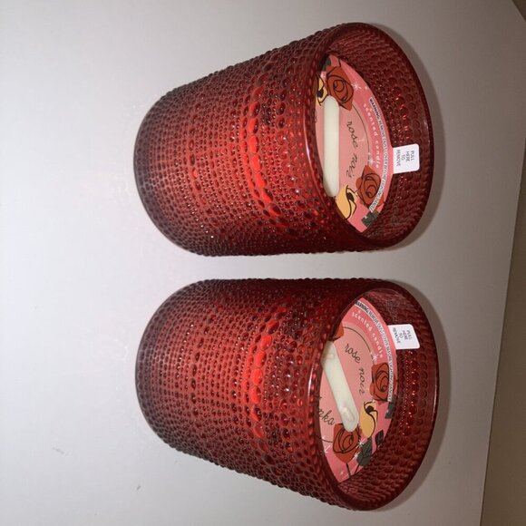 Rose Noir & Tonka Red Detailed Glass Candle Set Of 2 16oz Each Candle - Picture 5 of 5